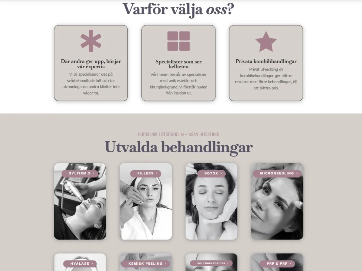 ASAN Hudkliniks hemsida