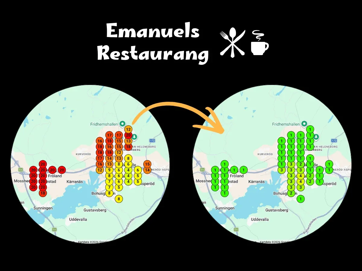 Före och efter på Google Maps för Emanuels Restaurang