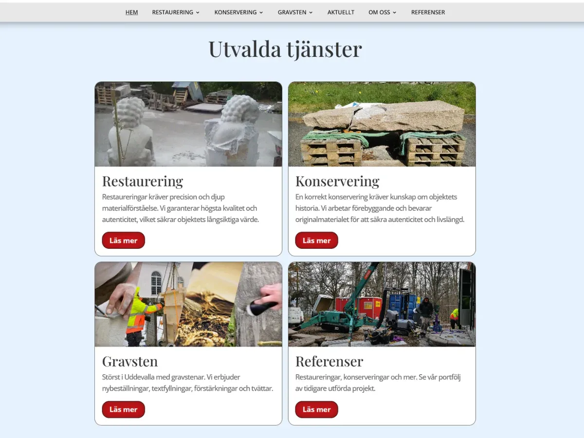 Tjänsteöversikt på Stefan Stenhuggeris hemsida