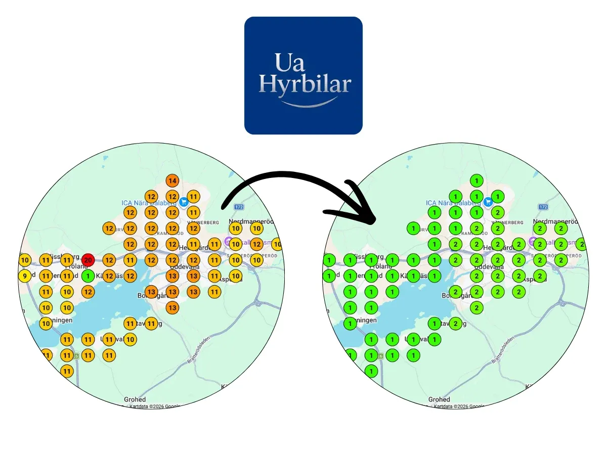 Före och efter på Google Maps för Ua Hyrbilar